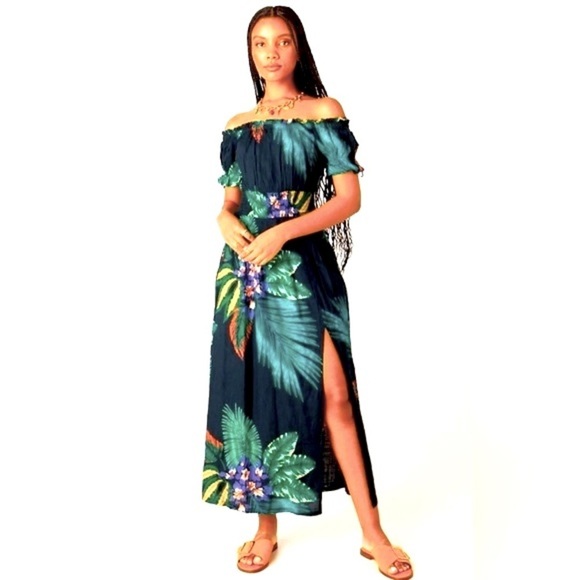 Patrons Of Peace Tropical Floral Midi Dress, Small, Marine - Picture 1 of 11